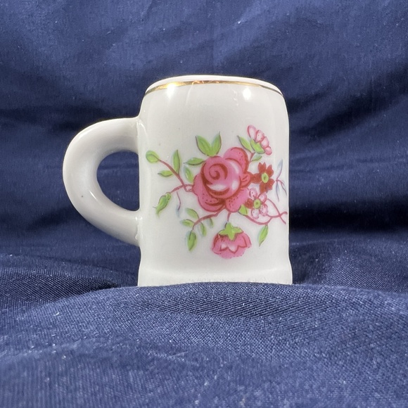 Vintage Ceramic Toothpick Holder White Pink Rose Floral Gold Trim Decor Charming - Picture 4 of 6